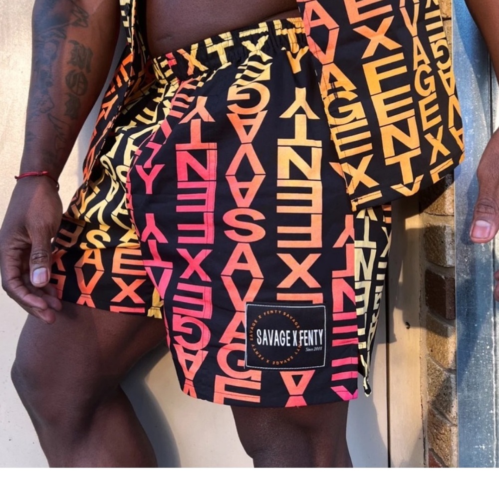 Savage x Fenty Leisure Pink Palace Ladder Logo Large Shorts Spellout